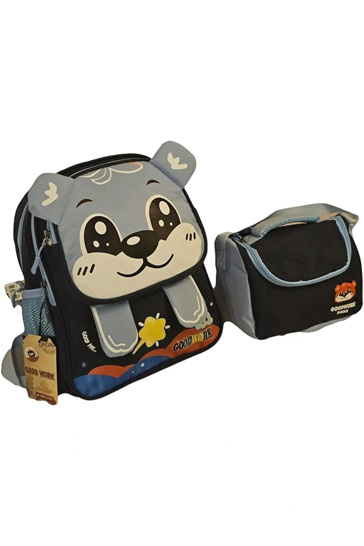 Mavi Sevimli Figürlü Anaokulu Çanta Takımı