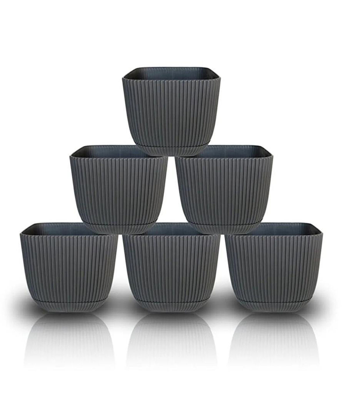 Omnipazar KRS-384 Dekoratif Plastik Mercan Kare Saksı 4 litre Antrasit 6 Adet