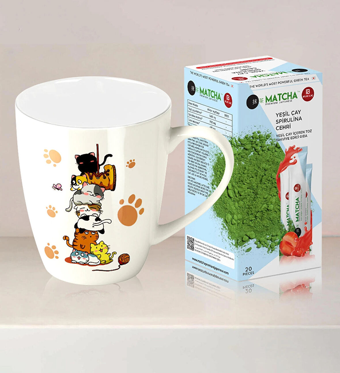 Halk Kitabevi Yaramaz Kediler Kupa Bardak - Matcha Çilek Aromalı Form Çayı