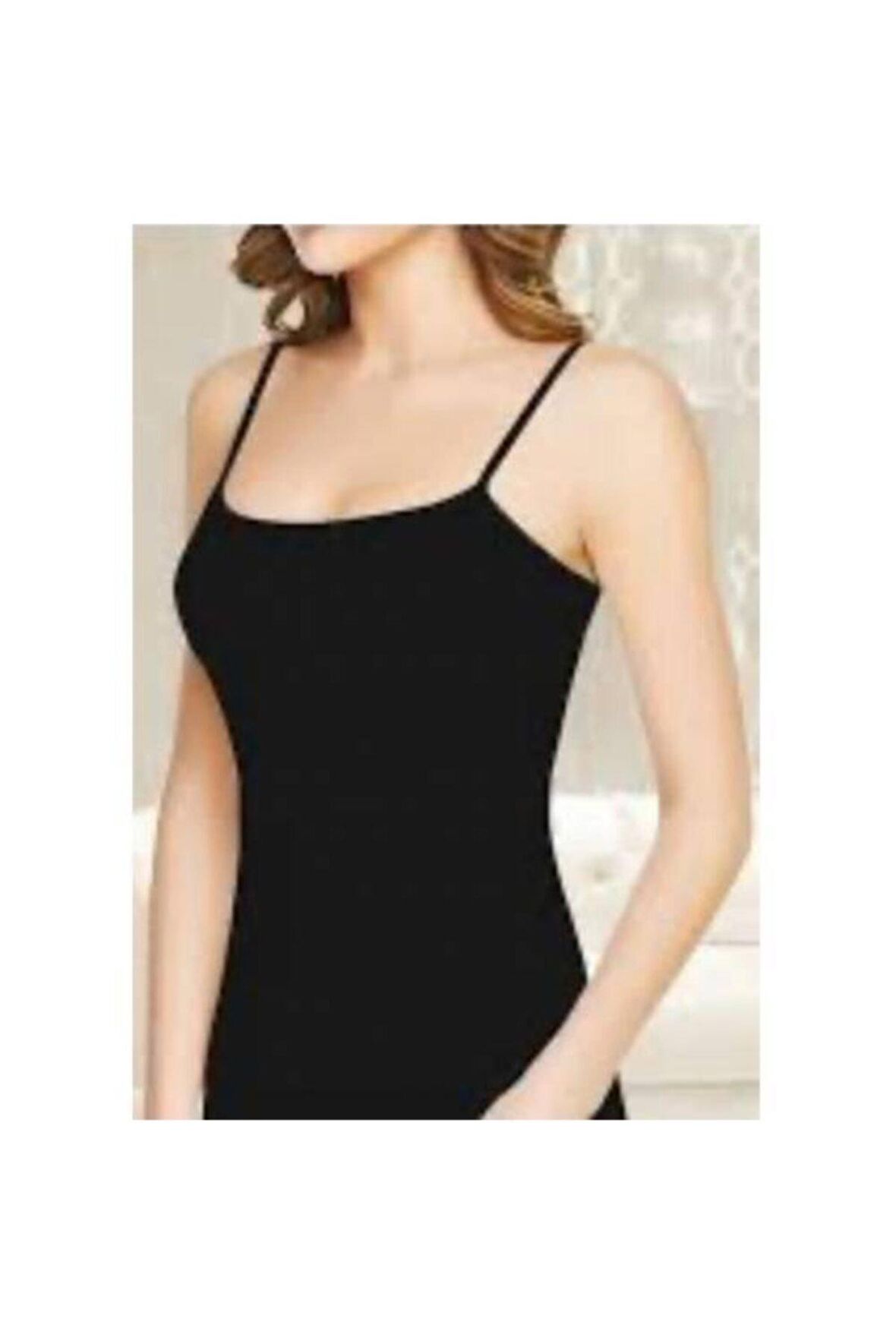 Kadın Siyah 6'lı Paket Pamuklu Ribana Ip Askılı Atlet