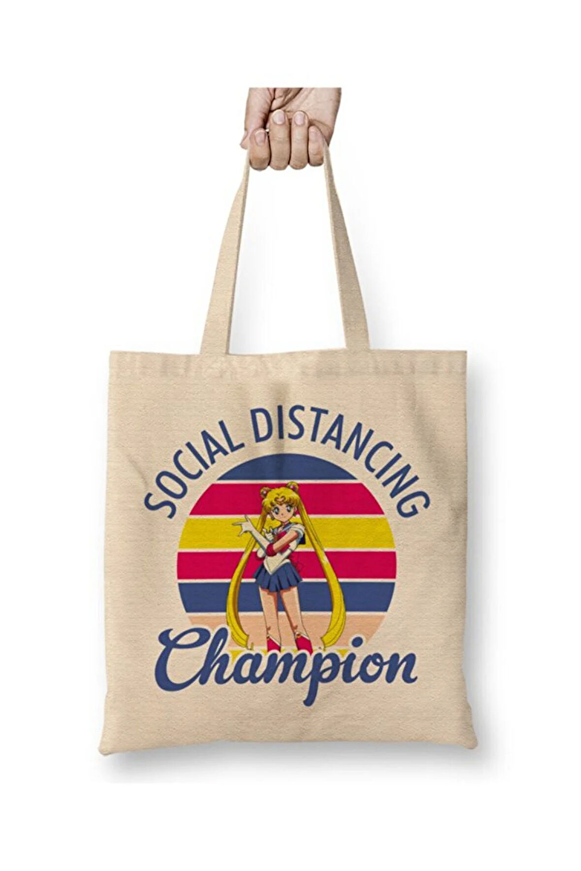 Sailor Moon Social Distancing Champion Bez Çanta Uzun Saplı Alışveriş Çantası Plaj Çantası