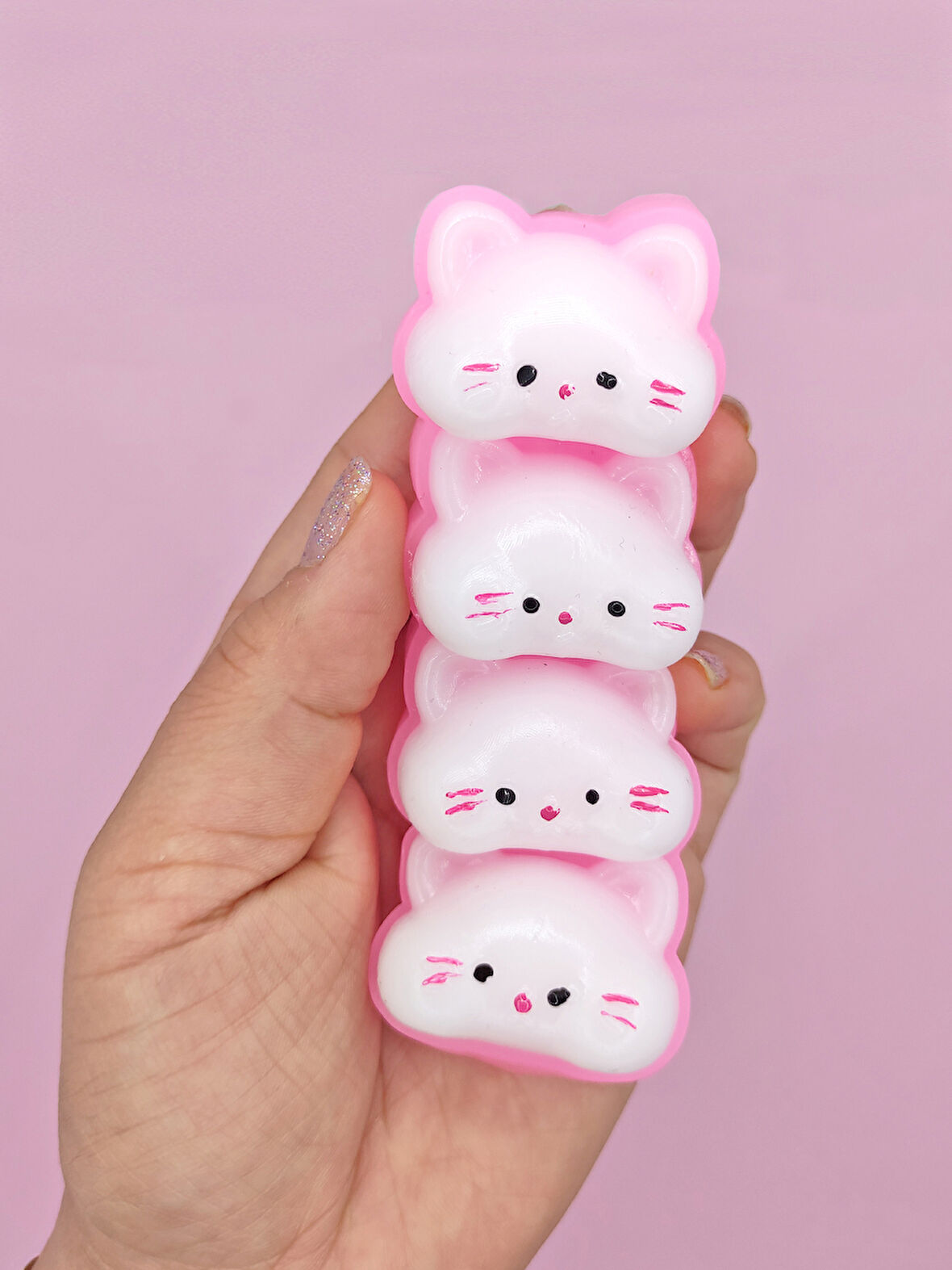 Sevimli Kedi Suratları Squishy Taba Sukuşi Yumuşacık (10x4cm) Kedi Sukuşi - Pembe