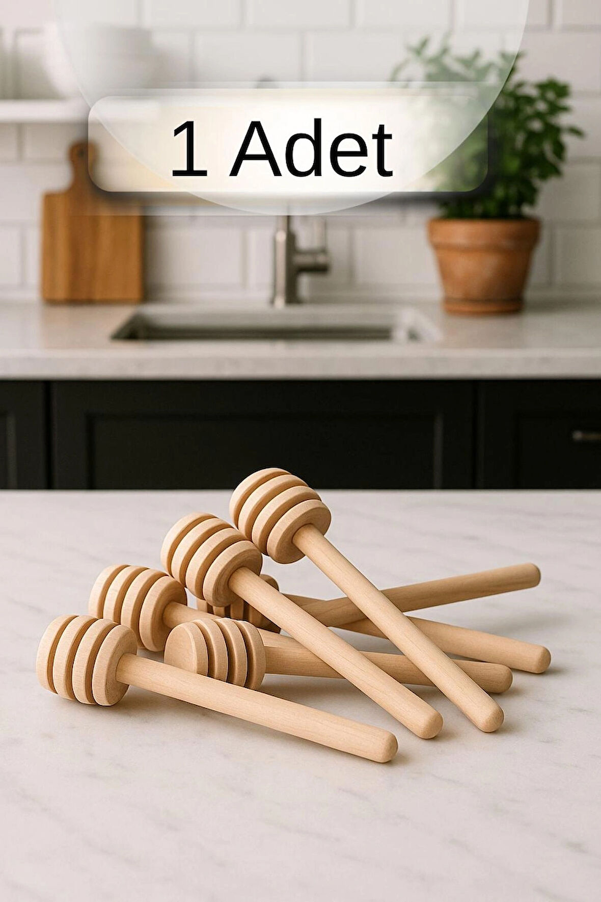 1 adet Ahşap Bal Kaşığı Bal Damlalığı Tekli Bal Servis Kaşığı – 8 cm