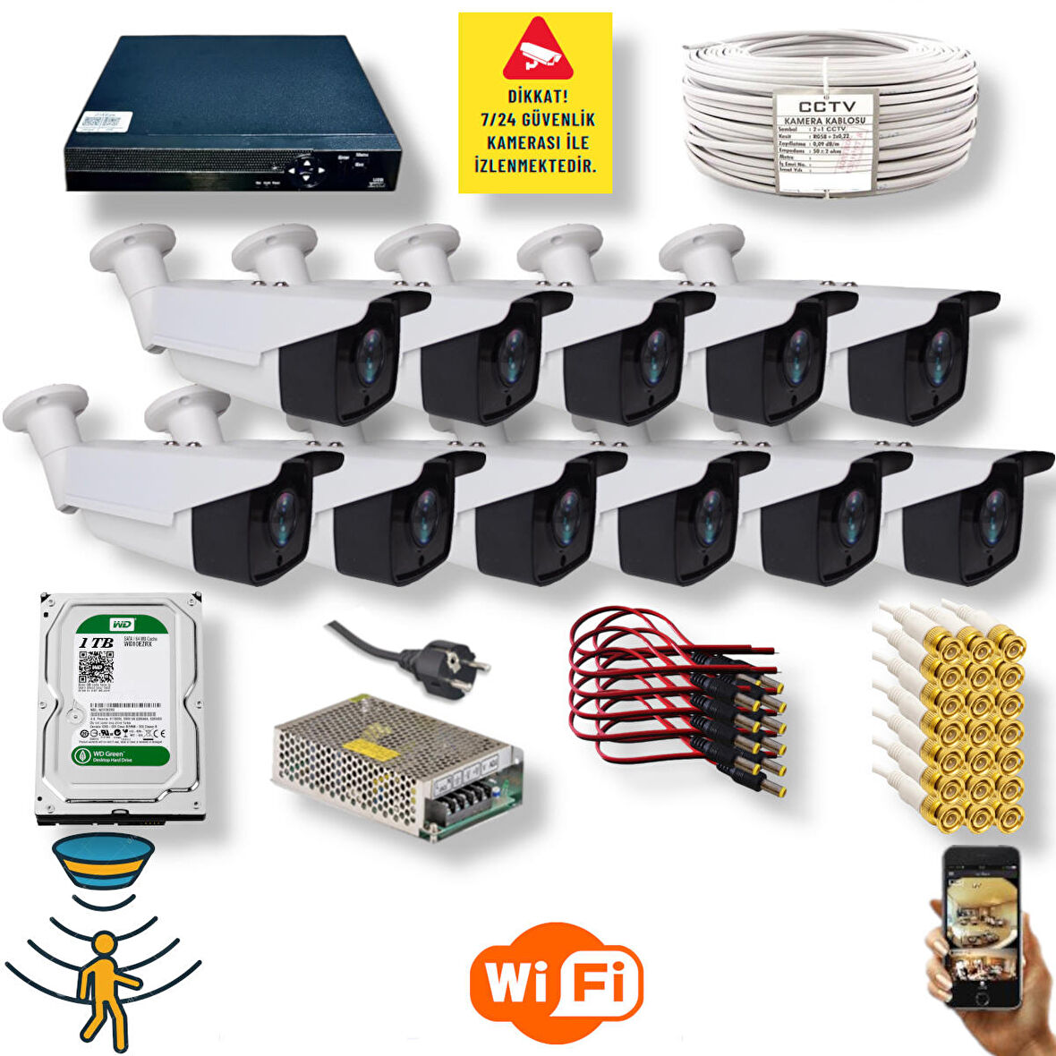 Qromax 11 Kamerali Set - Hareket Algilayan Gece Görüşlü 4 Array Ledli 5mp Sony Lensli 1080p Full Hd Metal Kasa Güvenlik Kamerasi Seti 2004