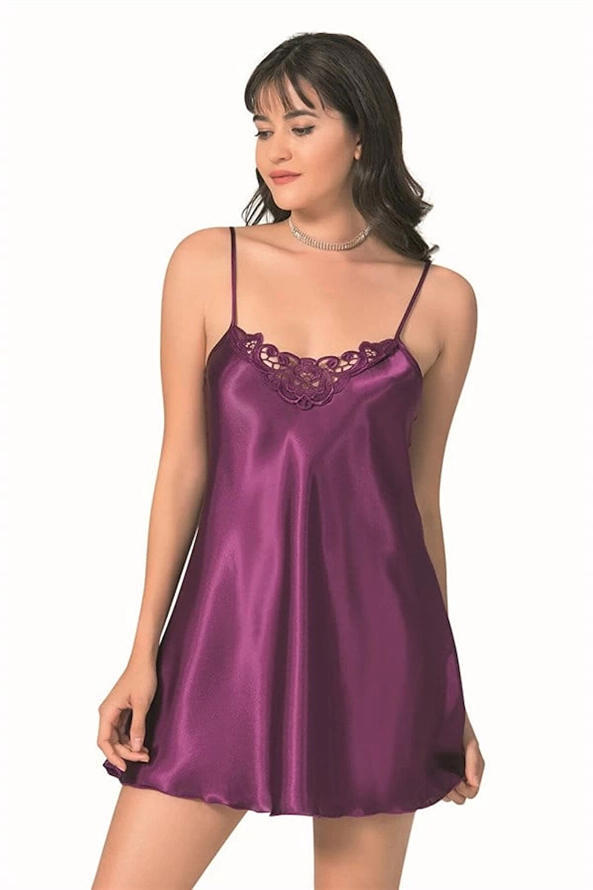 Amora Secret Mor Kısa Saten Gecelik