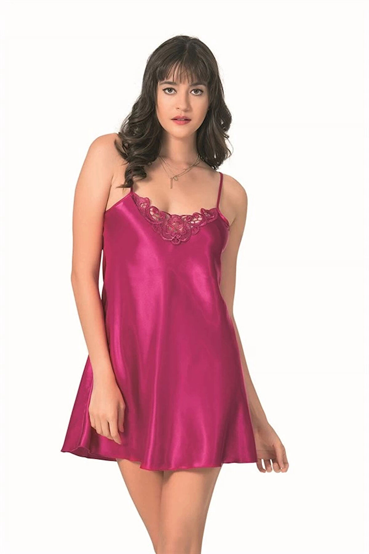 Amora Secret Vişne Kısa Saten Gecelik