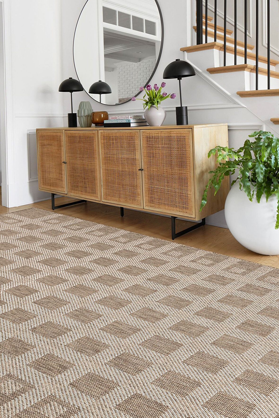 Eco Sisal Modern Kare Desenli Salon Mutfak Oturma Odası Bahçe Balkon Iç Ve Dış Mekan Halısı