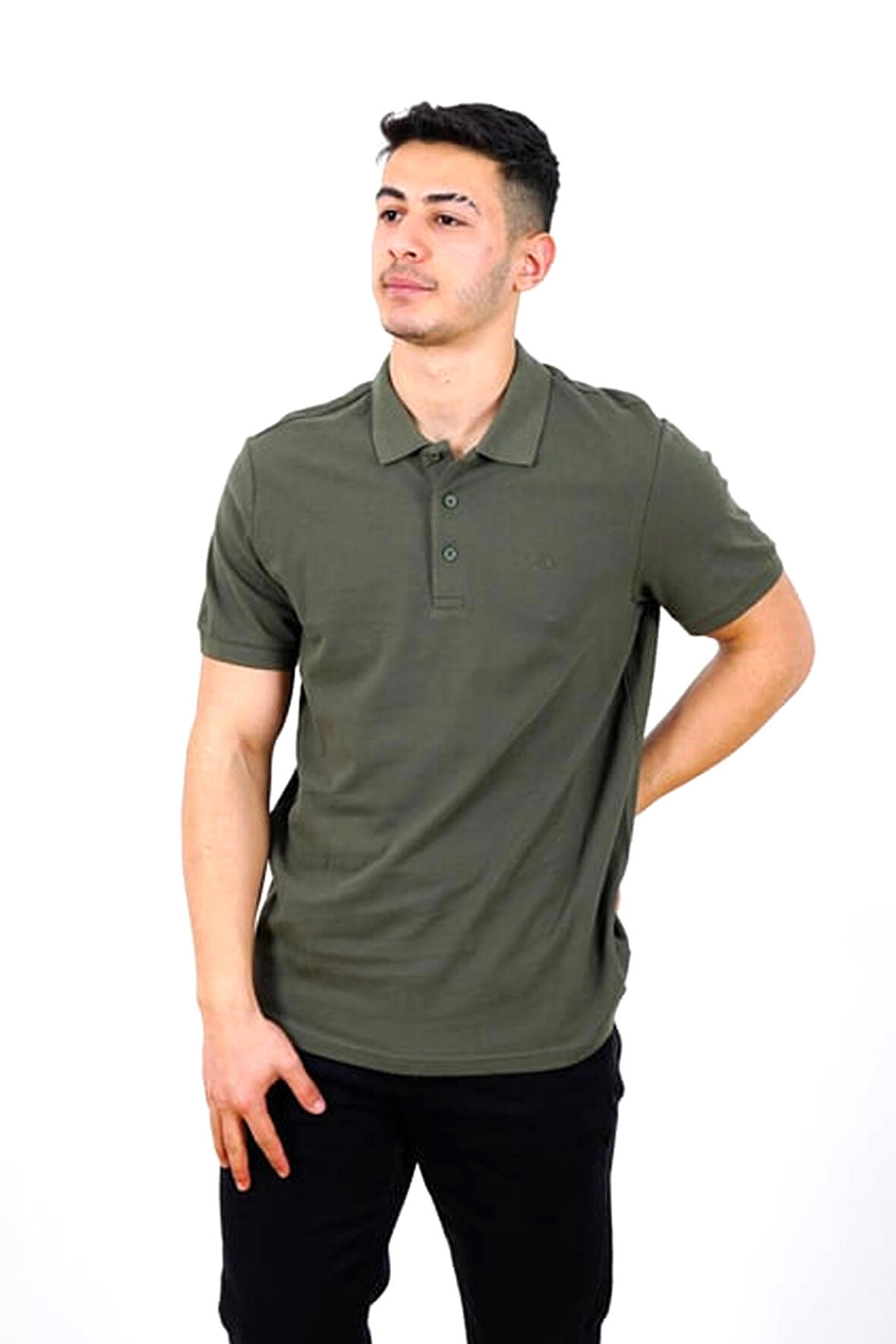 Düz Pike Polo Yaka Trender Erkek T-Shirt 2127 HAKİ
