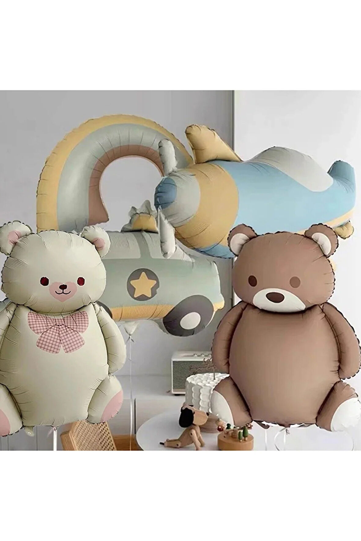 Mat Ayı Gökkuşağı Sevimli Uçak Araba Folyo Balonlar Mutlu Doğum Günü Partisi Dekorasyon