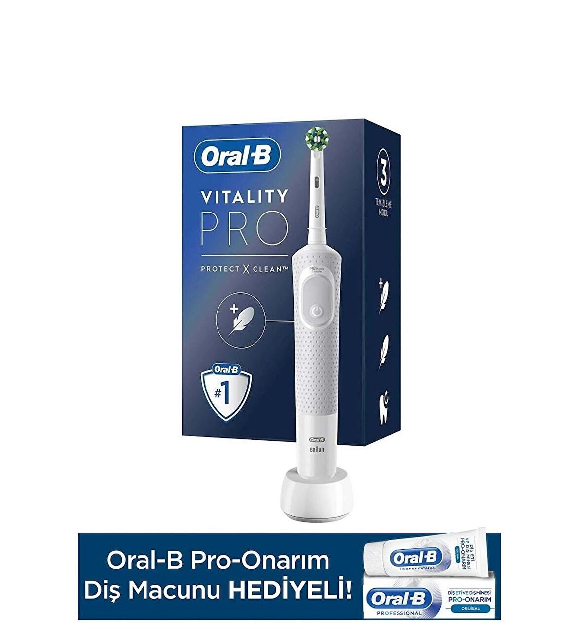 Oral-B Şarjlı Elektrikli Diş Fırçası Vitality Pro Beyaz +Pro Onarım 50ml Diş Macunu