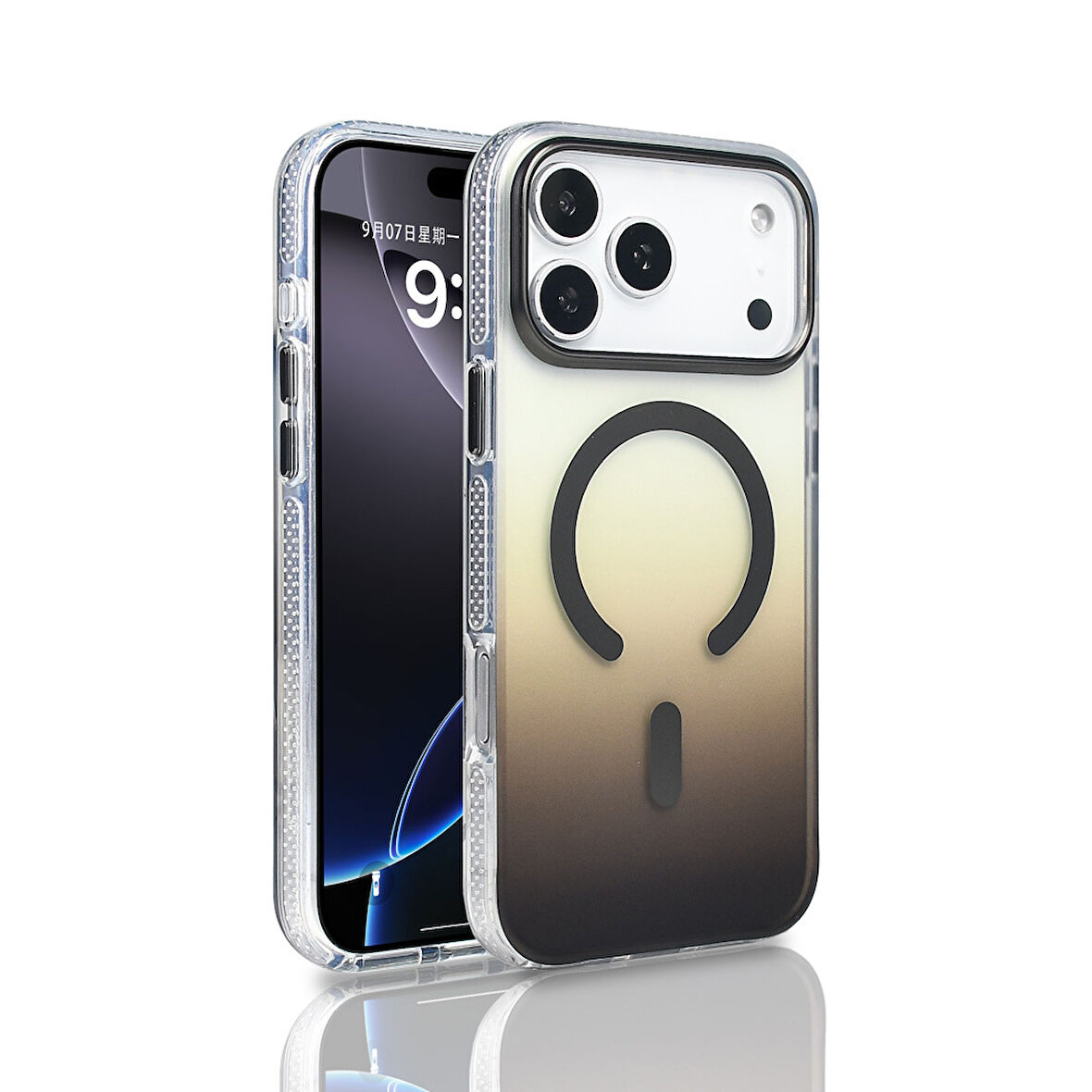 iPhone 17 Pro Max Kılıf Kablosuz Şarj Özellikli Şeffaf Transparan Renk Geçişli Toros Kapak