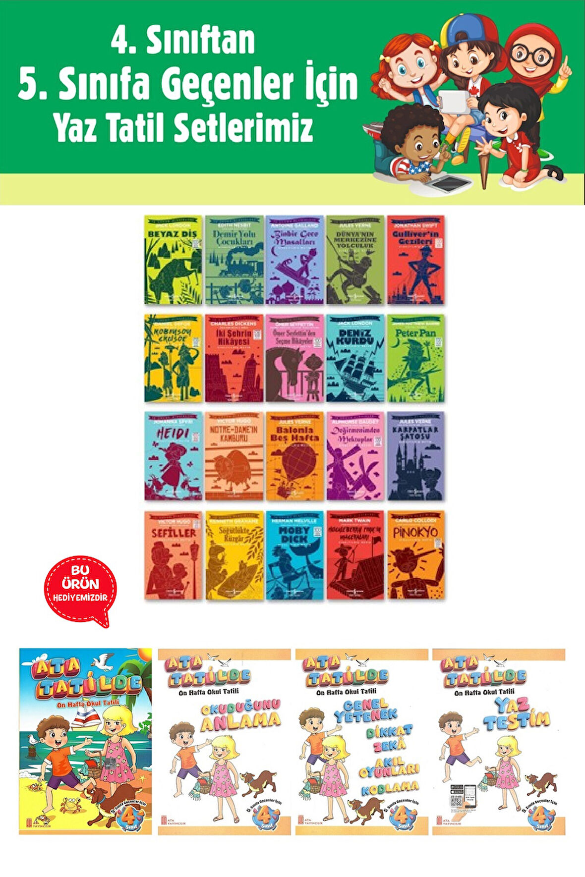 4.Sınıftan 5.Sınıfa Geçenler İçin İş Çocuk Klasikleri Seti 20 Kitap (Tatil Kitabı Hediyeli)