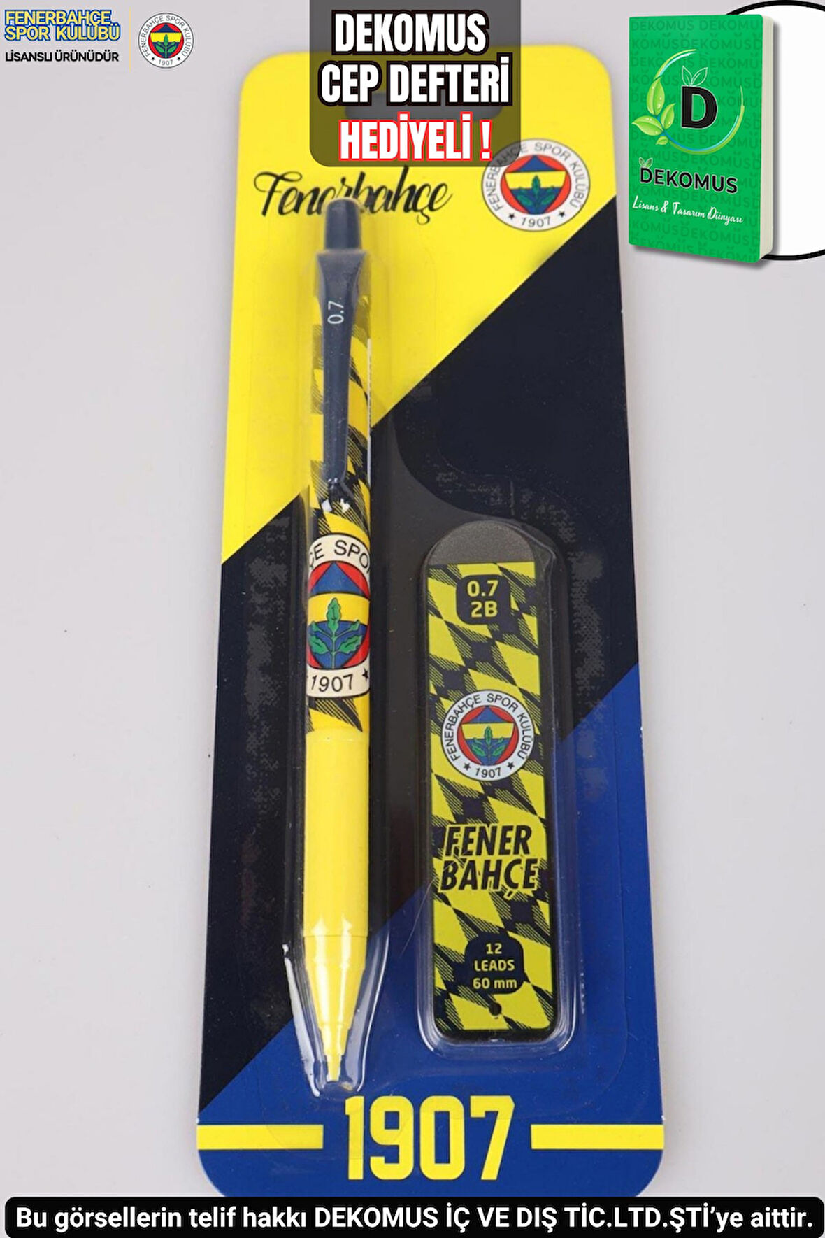 "DEKOMUS CEP DEFTERİ HEDİYELİ"LİSANSLI FENERBAHÇE VERSATİL UÇLU KALEM VE 0.7 MM UÇ 2'Lİ SET 
