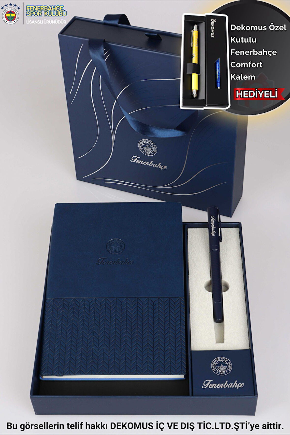 DEKOMUS İLE LİSANSLI FENERBAHÇE KUTULU VE ÇANTALI DERİ AJANDA VE ROLLER TÜKENMEZ KALEM SETİ "DEKOMUS ÖZEL KUTULU KALEM COMFORT HEDİYELİ"