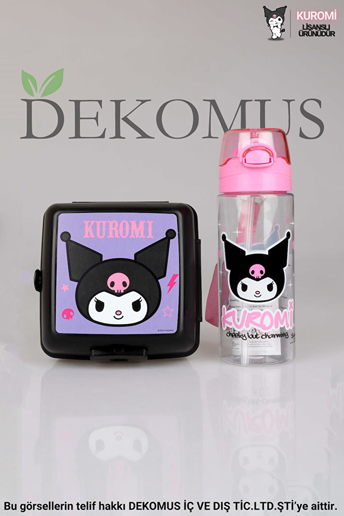 DEKOMUS İLE YENİ SEZON LİSANSLI KUROMI TRITAN MATARA 500 ML VE 2 KATLI BESLENME KABI YEMEK SETİ "ISLAK MENDİL HEDİYELİ"