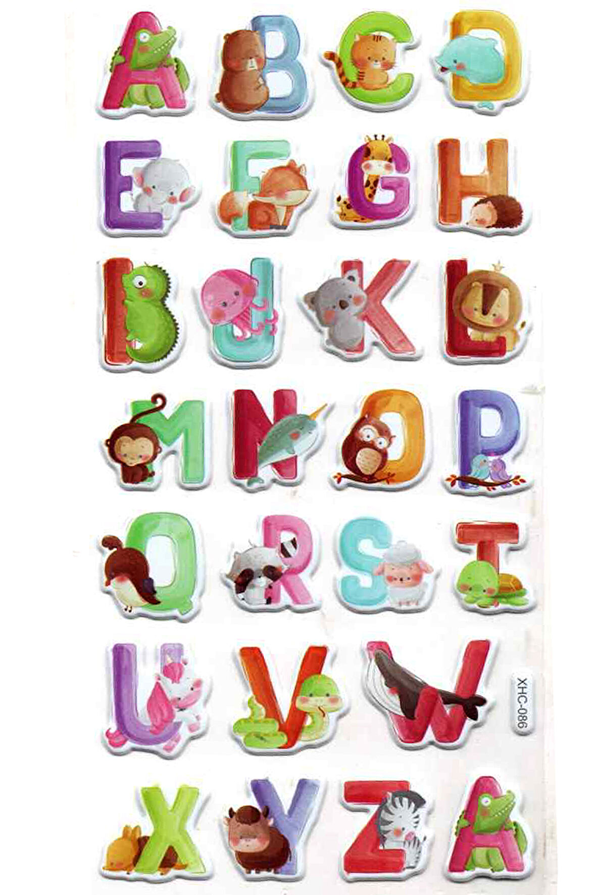 Sticker Kabartmalı Stiker Çıkartma Etiket (XHC086)-18x9 cm- Hayvanlar Harf