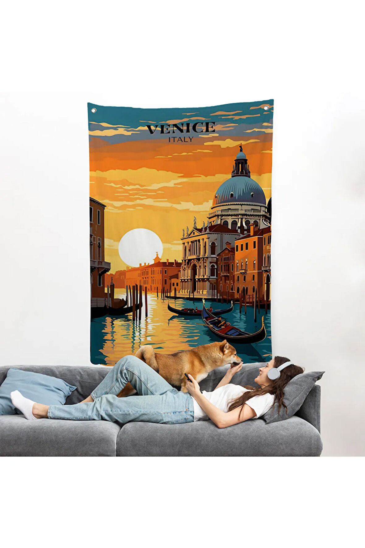 İtalya Venedik Kanal Yağlıboya Duvar Örtüsü-7858