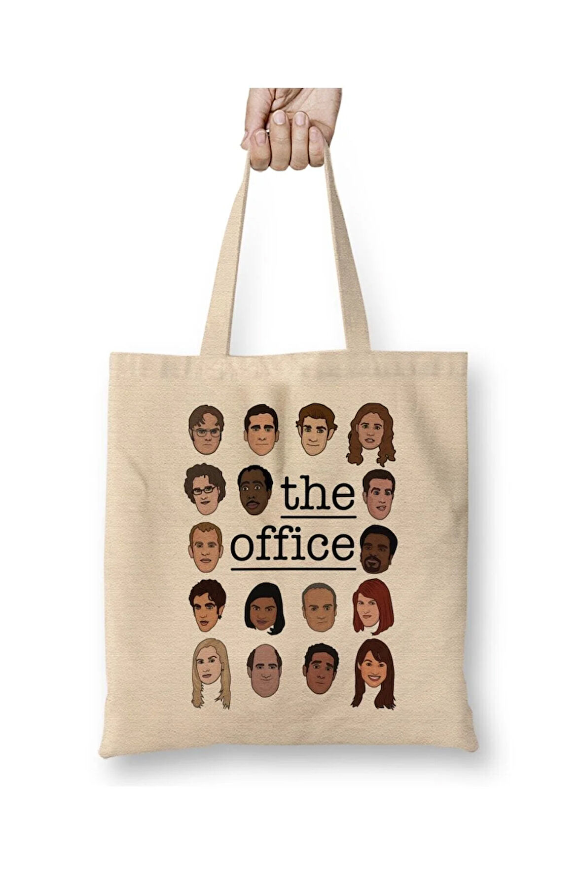 The Office Crew Beyaz Bez Çanta Uzun Saplı Alışveriş Çantası Plaj Çantası