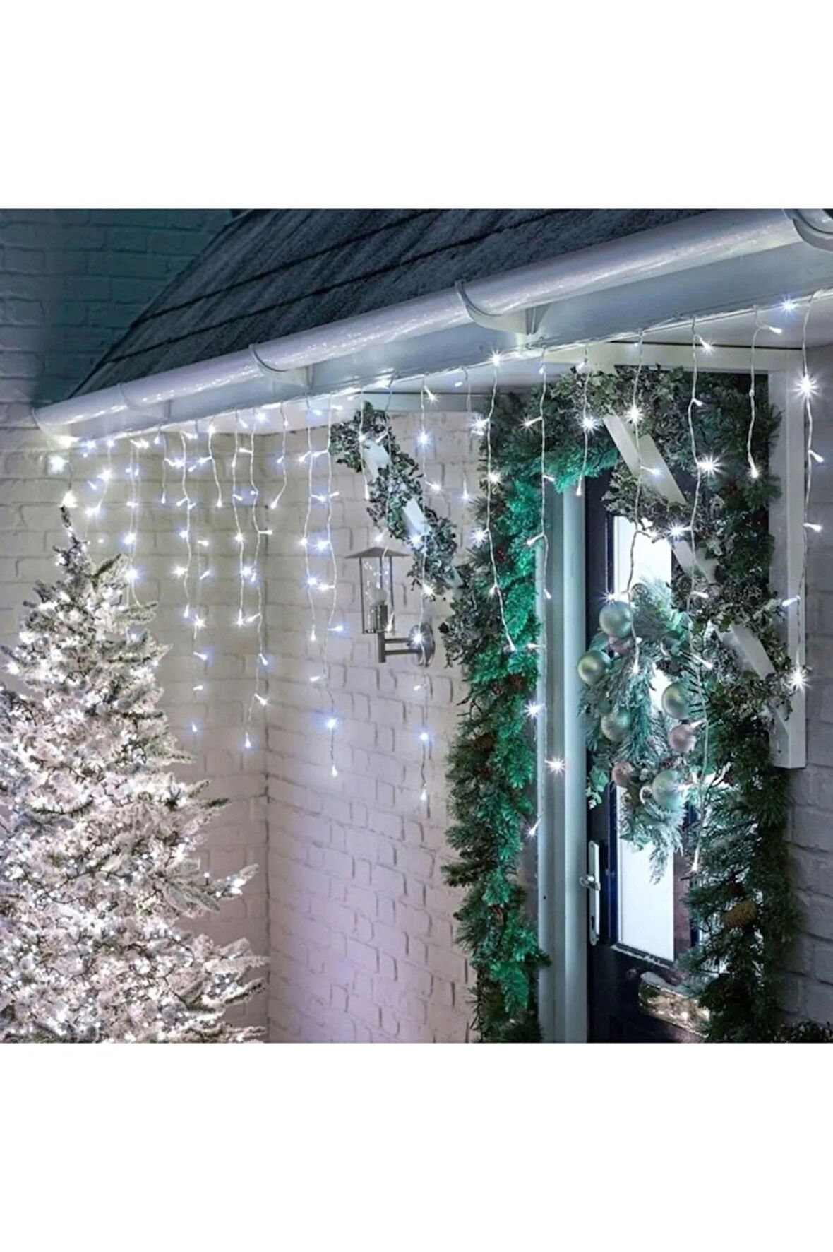  YPS-125B 152 Ledli Dış Mekan 2 Metre Saçak Çakarlı Ledli Yılbaşı Süsü Beyaz Işık