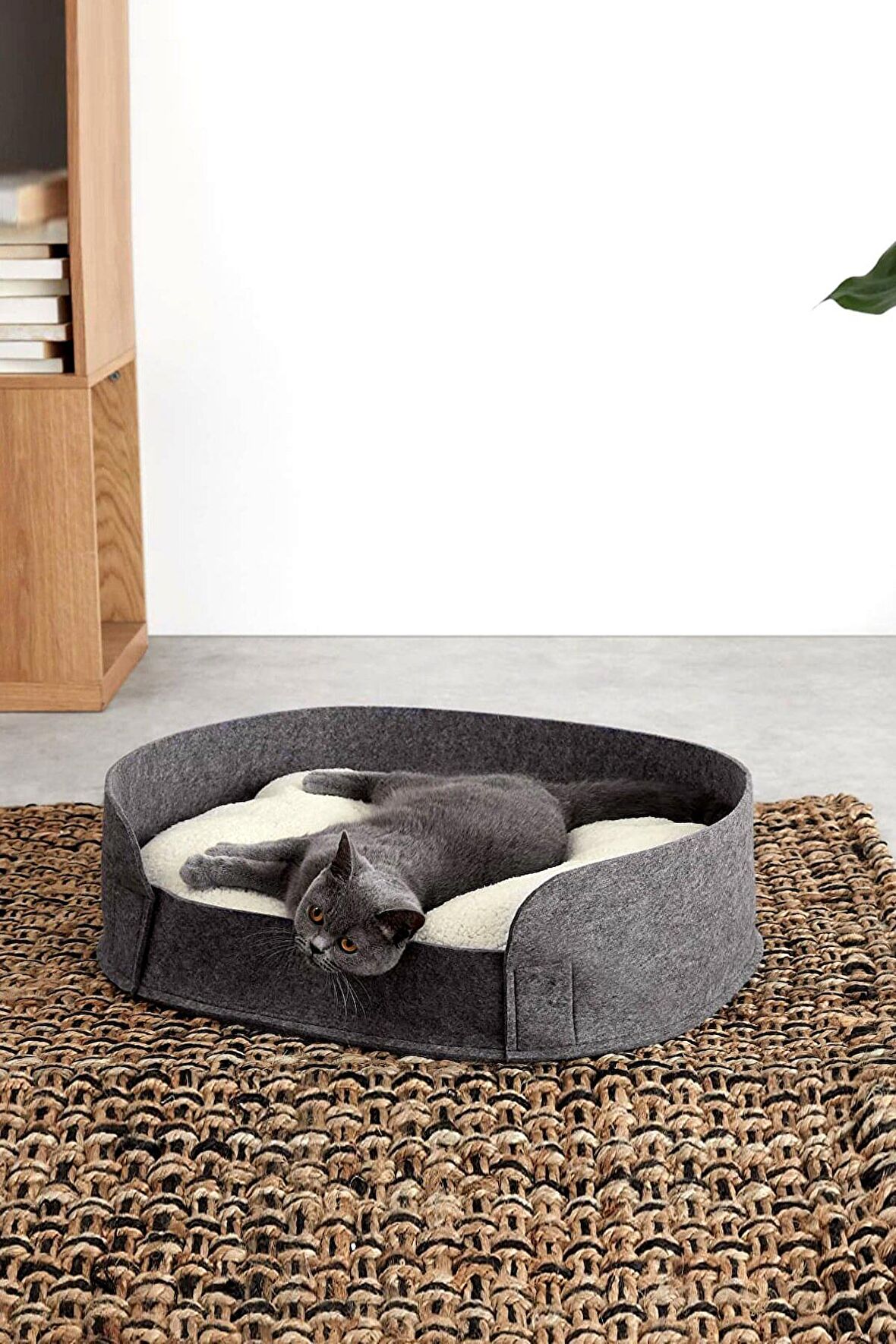Zeus Kedi Yatağı Gri Evcil Hayvan Peluş Kedi Minderi Kedi Yuvası Evi Kulübesi