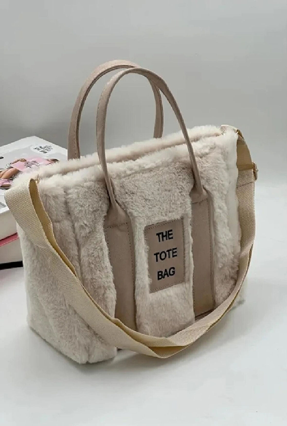 THE TOTE BAG Peluş Uzun Nubuk Kolon Askılı Kadın El ve Omuz Çantası