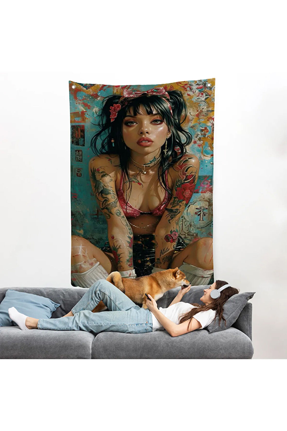 Yağlı Boya Görünümlu Güzel Kadın Duvar Örtüsü-7865