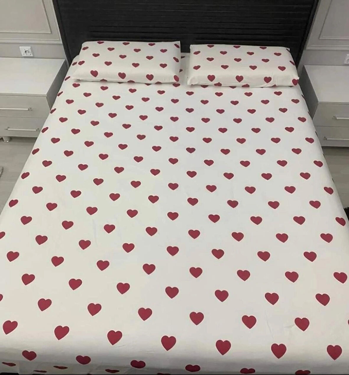 Kalp Desenli Ranforce Lastikli Çarşaf Seti 160 X 200