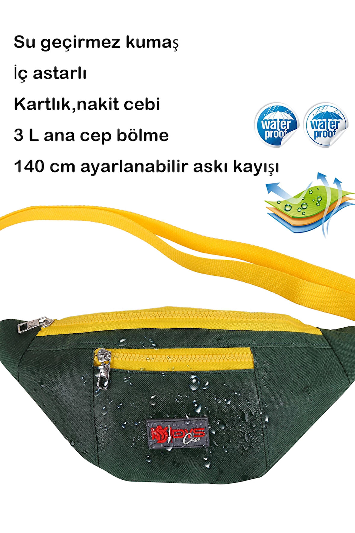 DysCase Bel ve Omuz Askılı Çanta Çapraz Çanta Unisex Su Geçirmez 3 L Yeşil