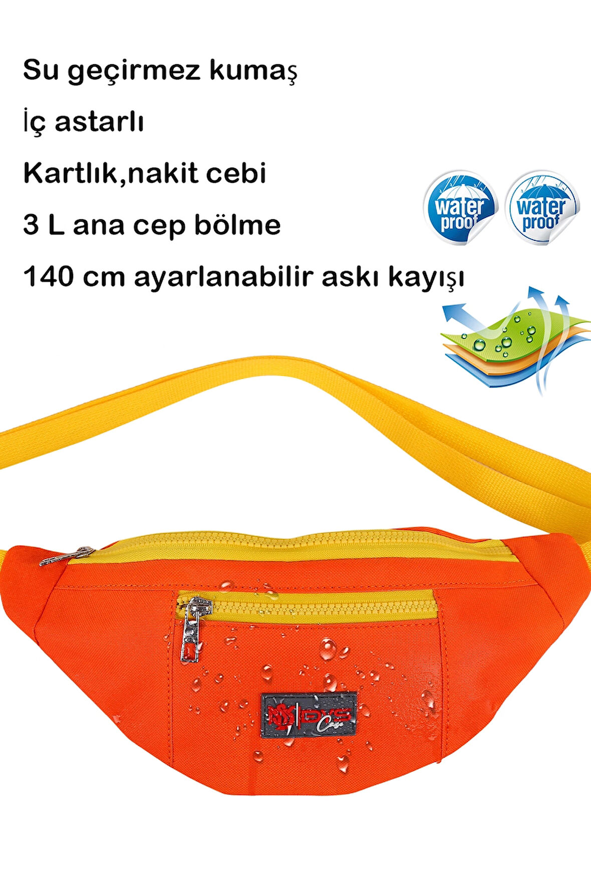 DysCase Bel ve Omuz Askılı Çanta Çapraz Çanta Unisex Su Geçirmez 3 L Turuncu