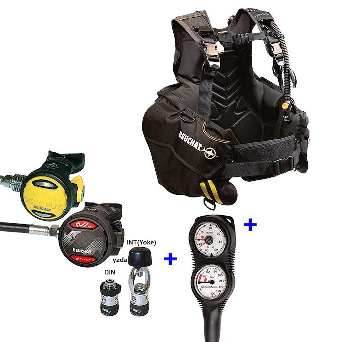 BEUCHAT Scuba Set FIRST, Regülatör, Ahtapot, 1DIVE Bc, Konsol, DIN-XS-S