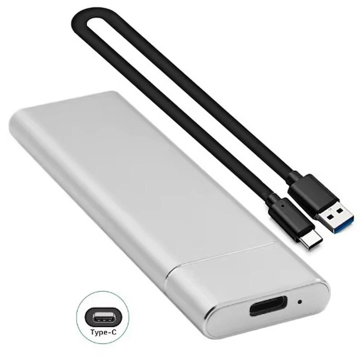 TAŞINABİLİR M2 SATA SSD KUTUSU METAL (ÇİFT TIRNAKLI NGFF) USB 3.0 GÜMÜŞ RENK