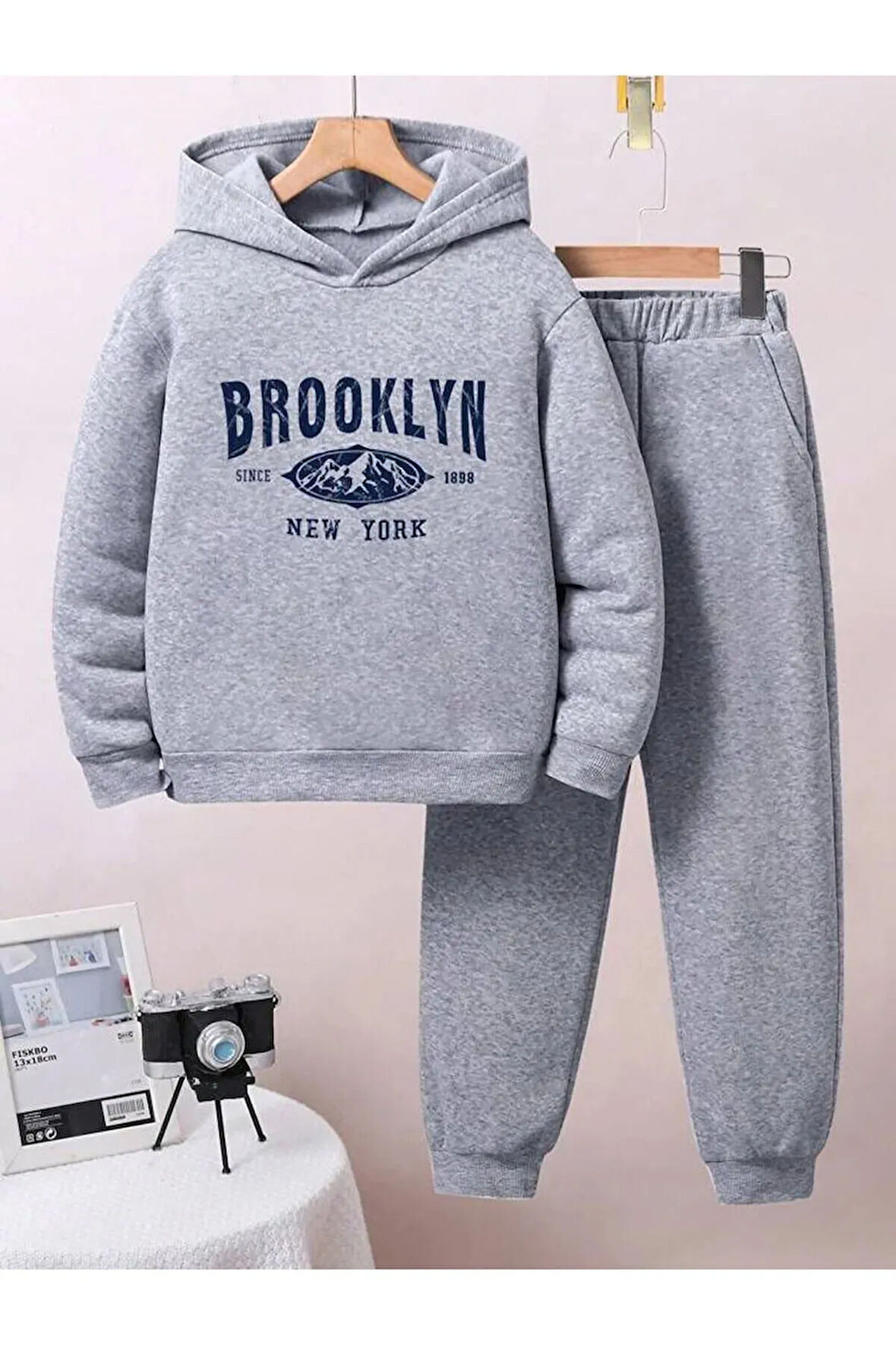 Erkek/Kız Çocuk Gri Brooklyn Baskılı Eşofman Takımı