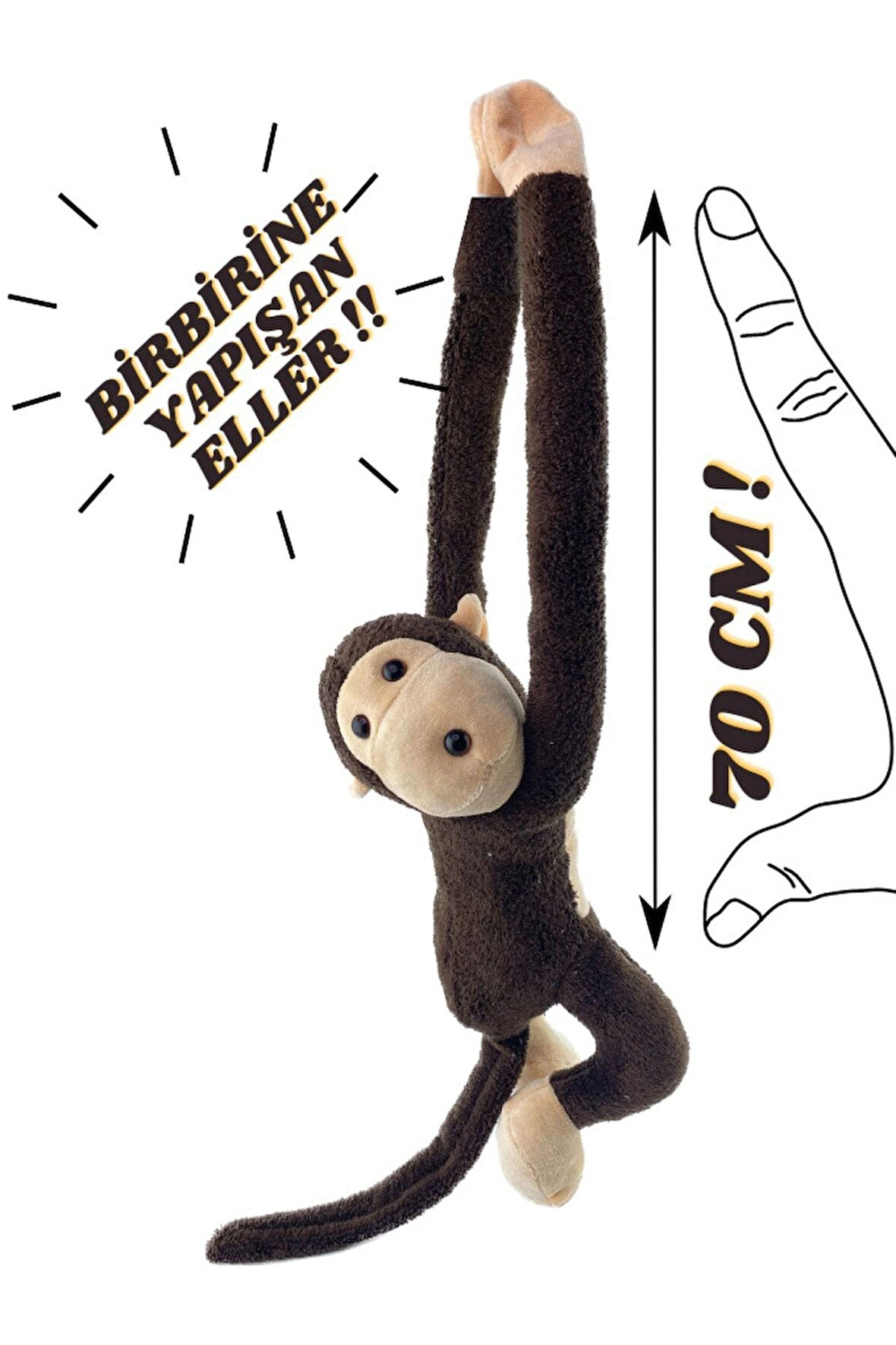 Peluş Maymun Sarılan Elleri Yapışabilen Uyku Ve Oyun Arkadaşı -70 Cm Siyah