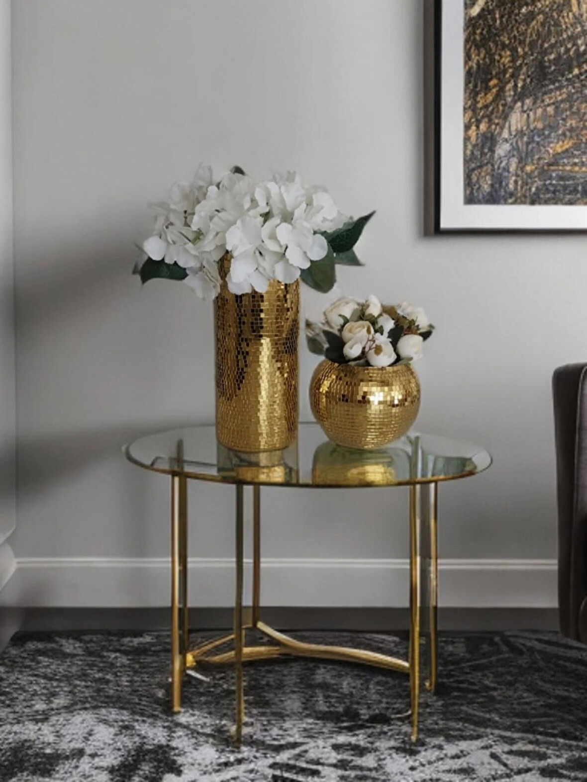 IŞILTI HOME DESIGN AYNALI CAM VAZO GOLD 2 Lİ SET 