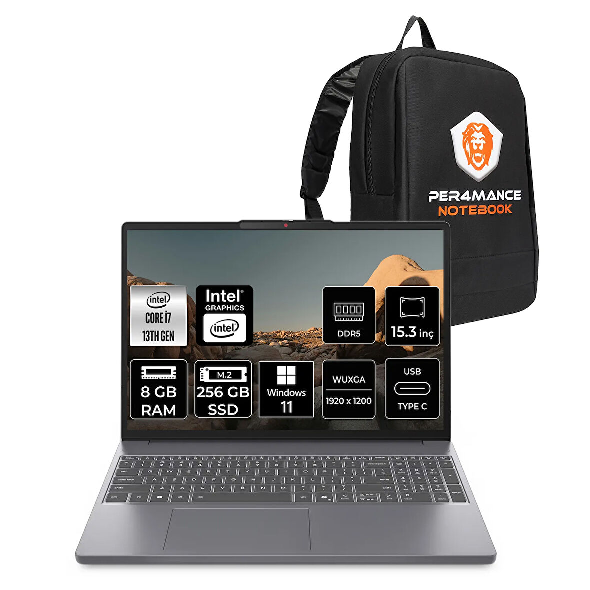 Lenovo IdeaPad Slim 3 i7 13620H 8GB 256GB SSD 15.3" WUXGA W11P Taşınabilir Bilgisayar & PER4 Çanta