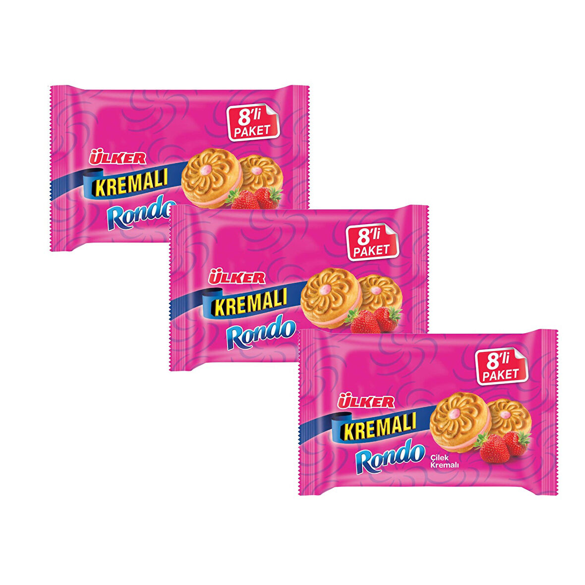 Ülker Kremalı Rondo Çilek 8 li 488 gr x 3 Adet