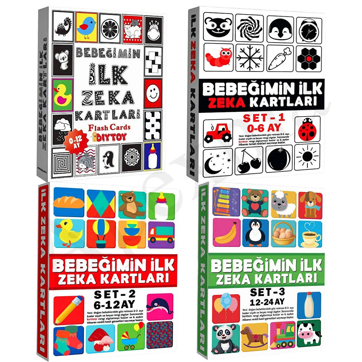 Bebeğimin Ilk Zeka Kartları 4'lü Set 0-24 Ay - Gelişim Destekleyici Resimli Eğitici Hafıza Kartları