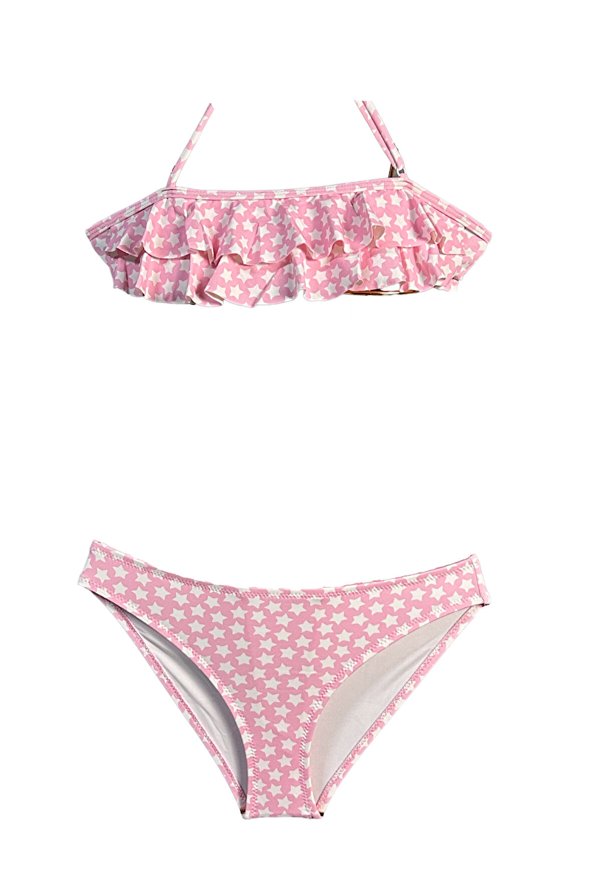 Halter Yaka Yıldız Desenli -Uçuk Pembe 50UV Kız Çocuk Bikini Takımı by Nessi Byrd