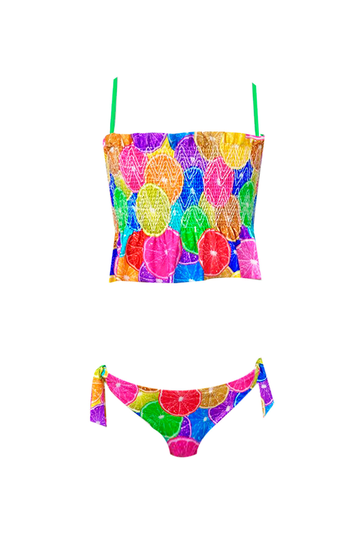 Askılı Renkli Portakal Desenli UV50 Kız Çocuk Bikini Takımı By Nessi Byrd