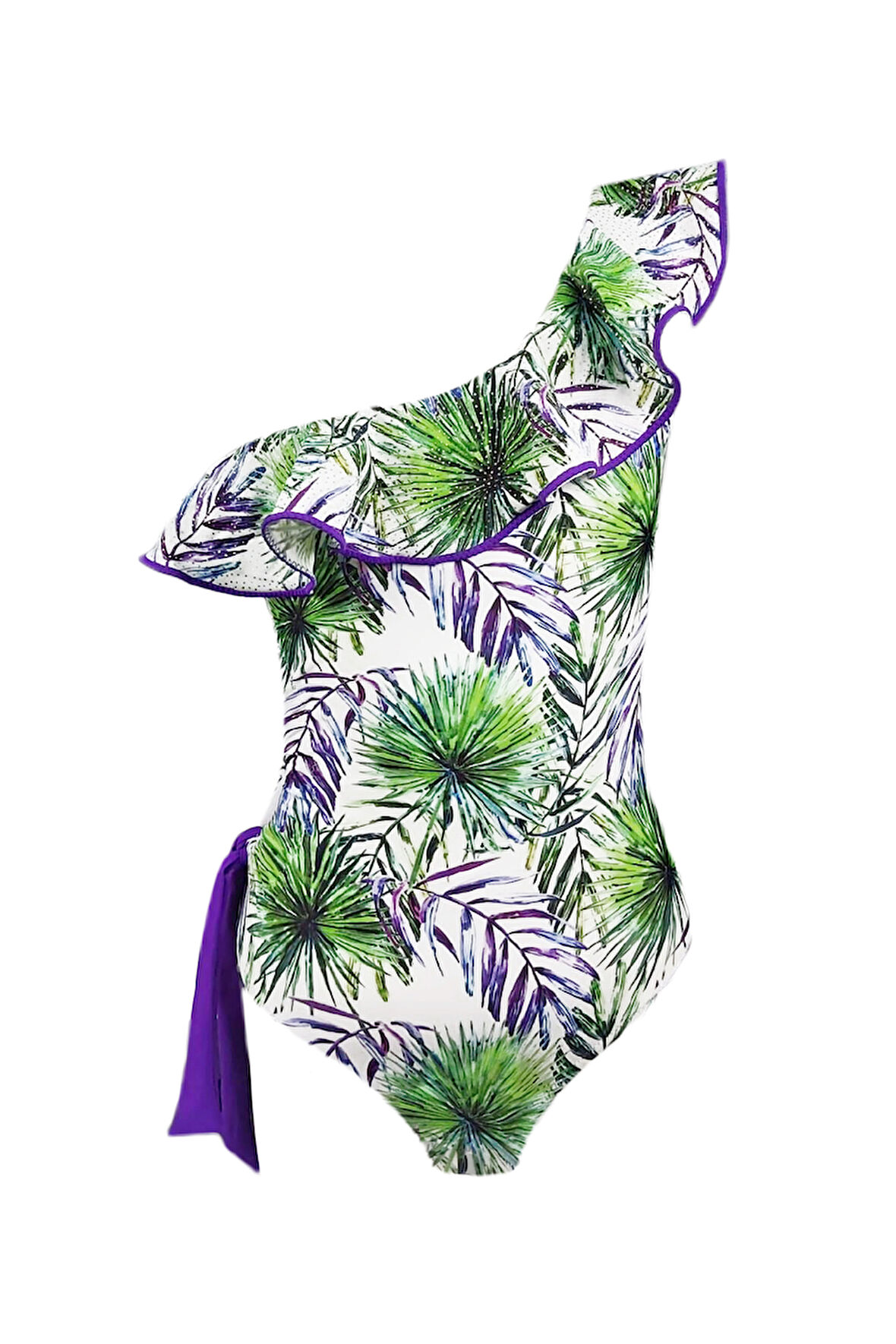 Tek Omuz Tropikal Desenli Yan Cut-Out Detay 50UV Kız Çocuk Mayo by Nessi Byrd