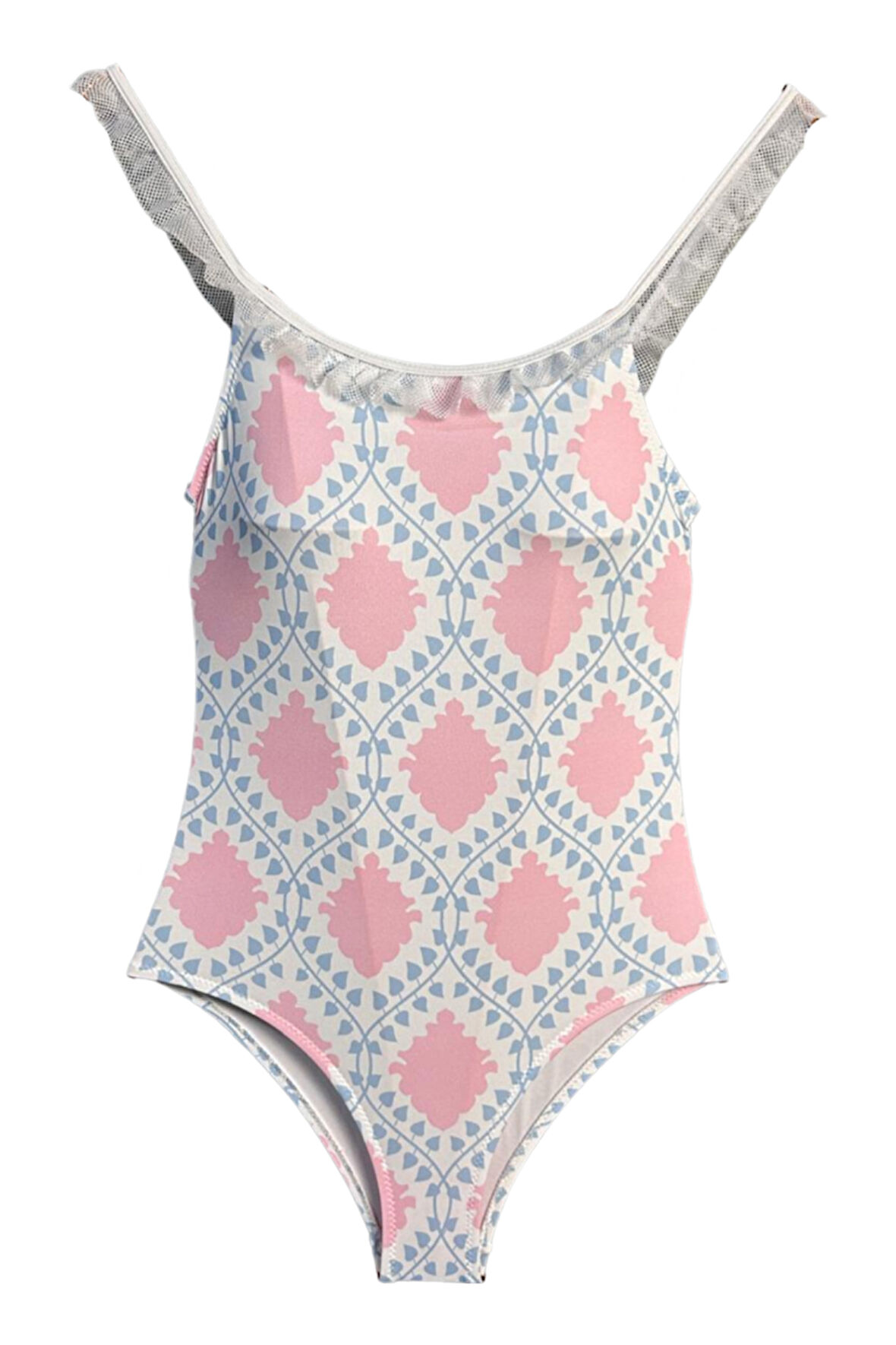 İkat Desenli Dantel Fırfırlı 50UV Kız Çocuk Mayo By Nessi Byrd