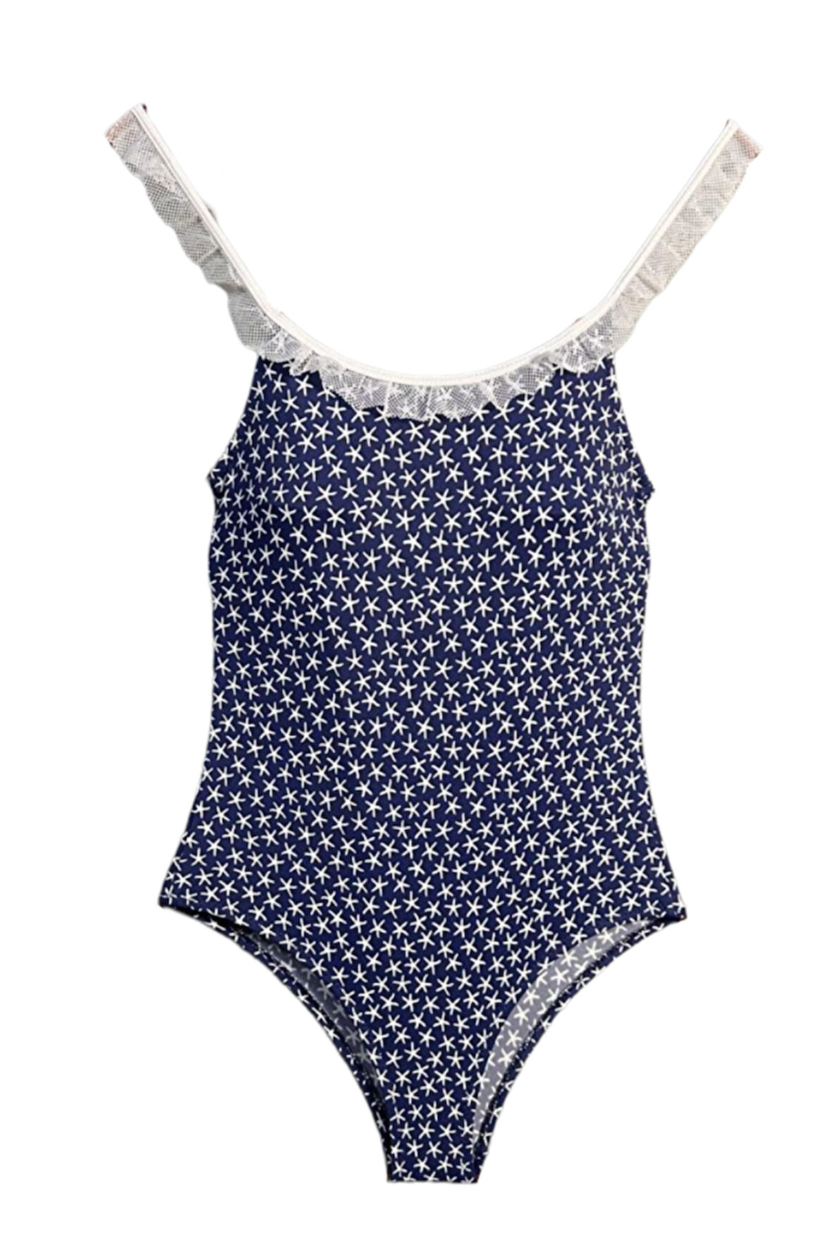 Deniz Yıldızı Desenli Dantel Fırfırlı 50UV Kız Çocuk Mayo By Nessi Byrd