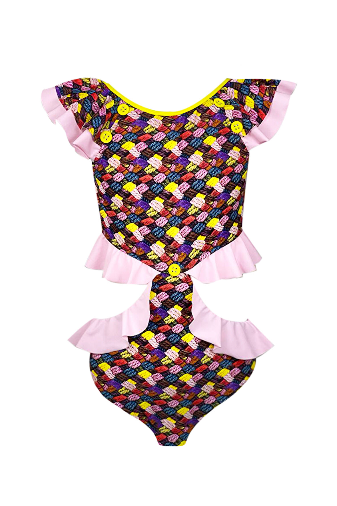 Örgü Desenli Fırfırlı Cut-Out Kız Çocuk Mayo By Nessi Byrd