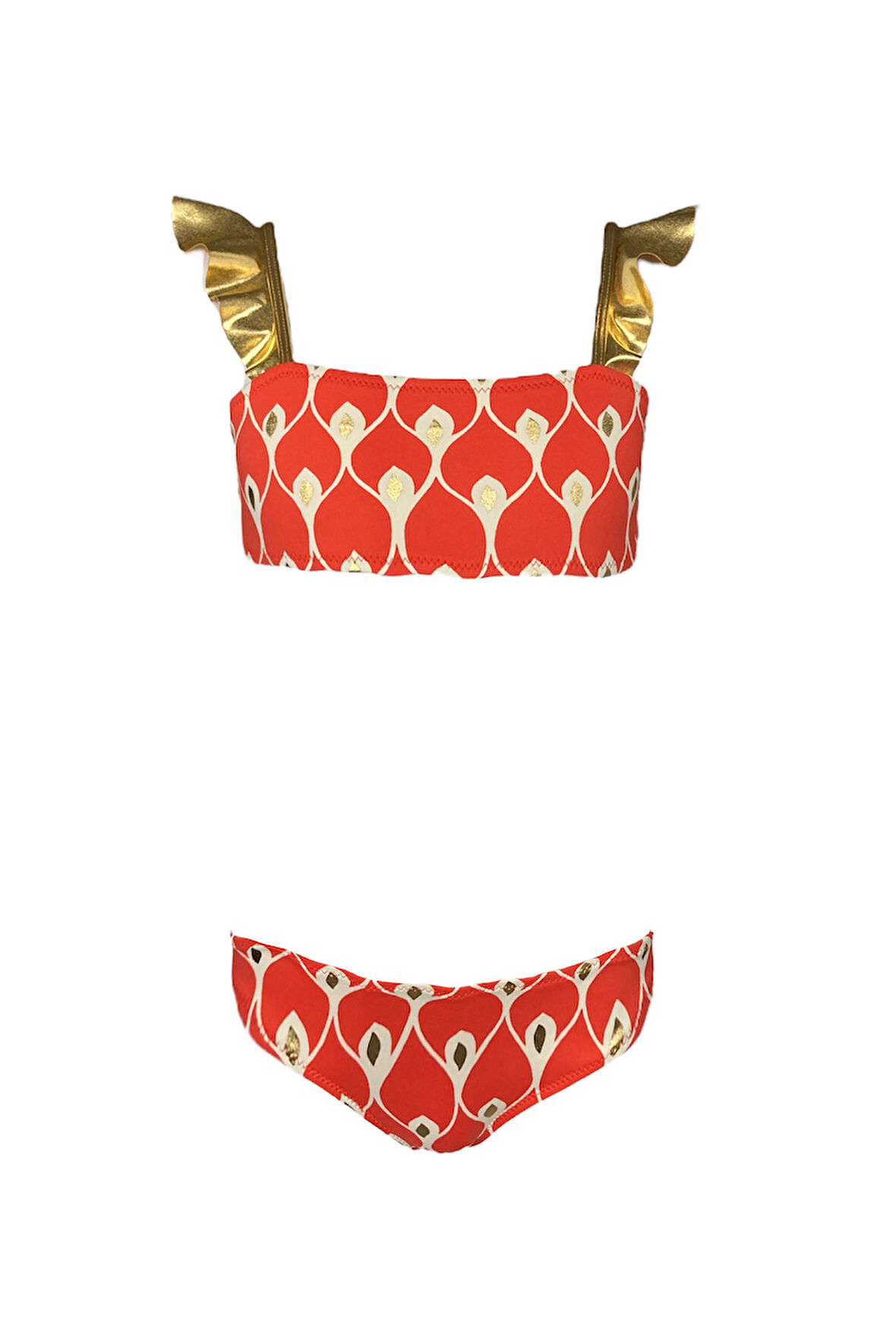 Askılı Gold Fırfır Detaylı Kırmızı 50UV Kız Çocuk Bikini Takımı BY NESSI BYRD