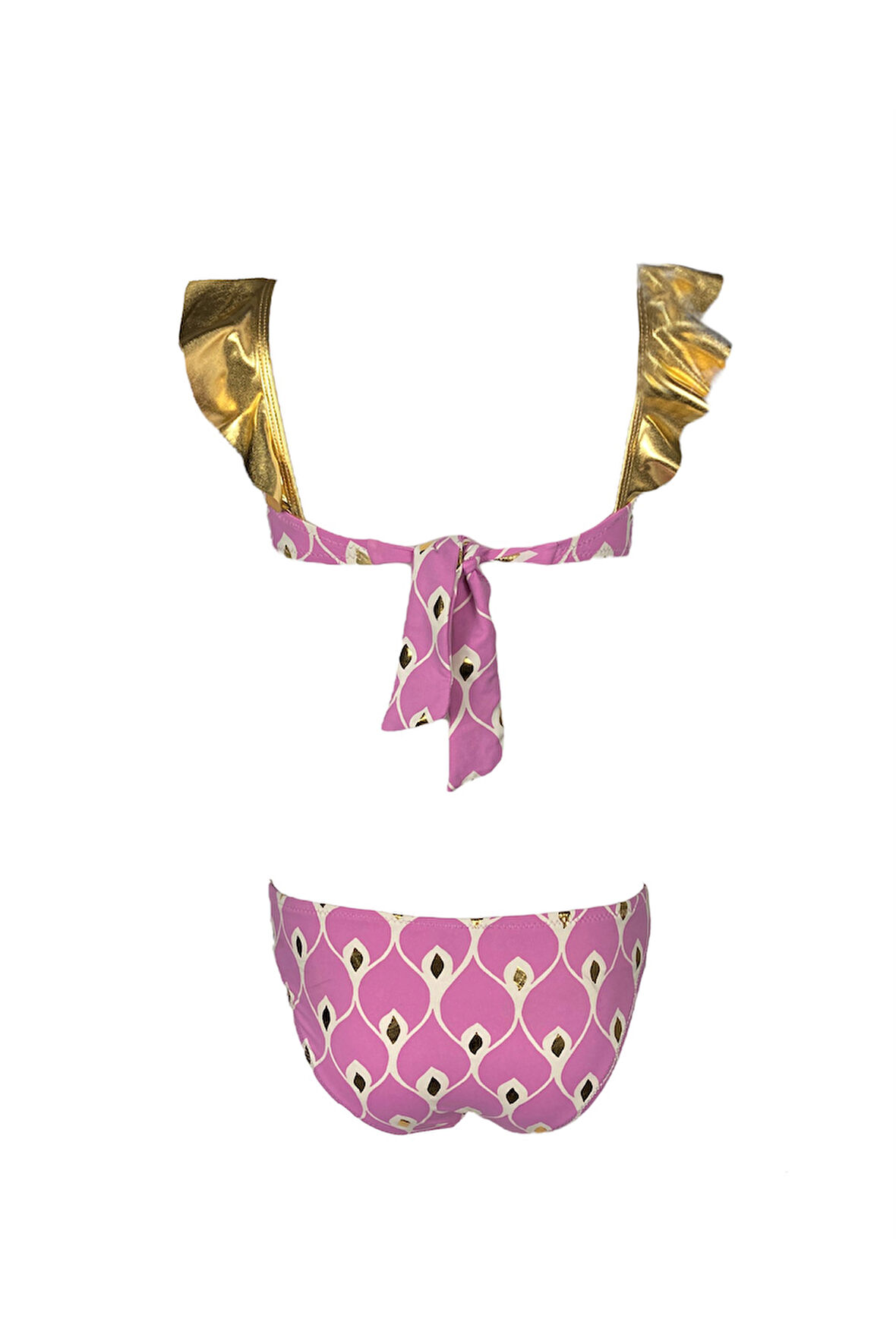 Askılı Gold Fırfır Detaylı Pembe 50UV Kız Çocuk Bikini Takımı BY NESSI BYRD