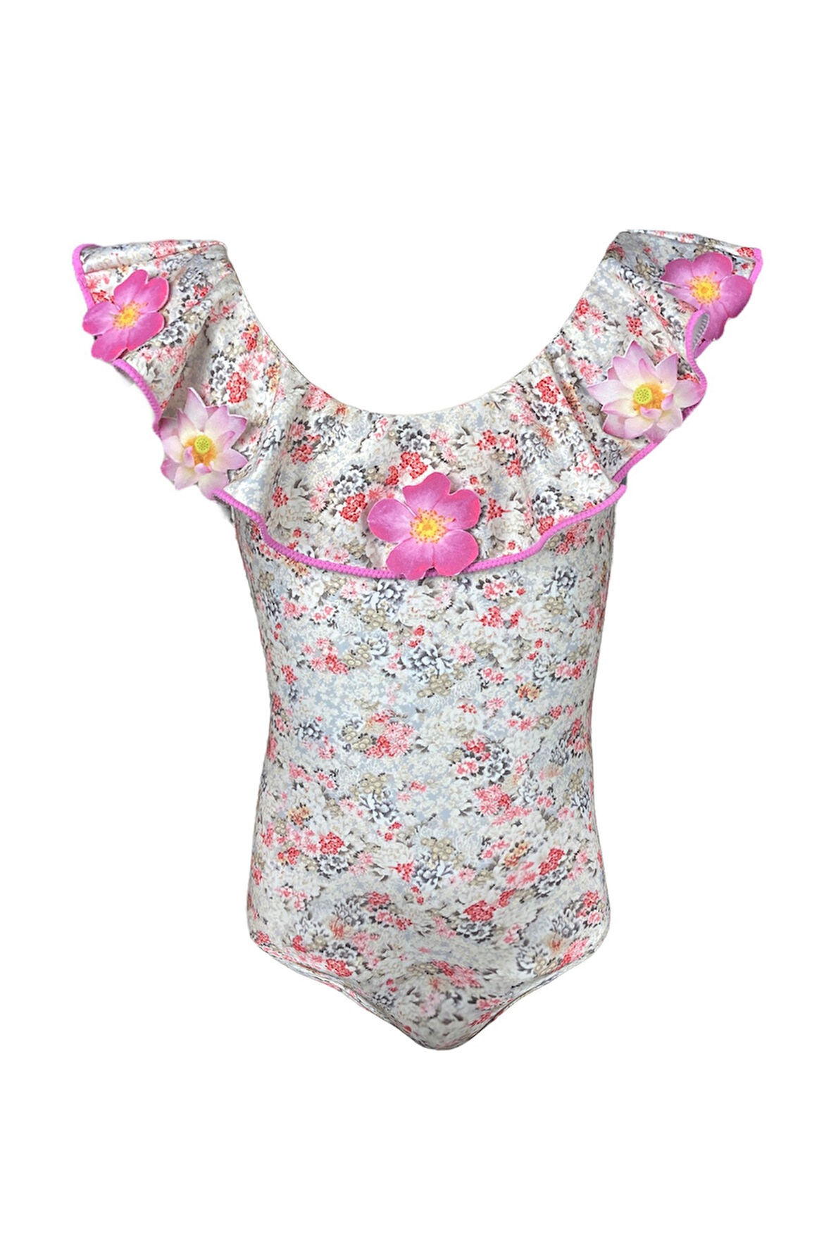 Fırfırlı Çiçek Desenli 50UV Kız Çocuk Mayo BY NESSI BYRD