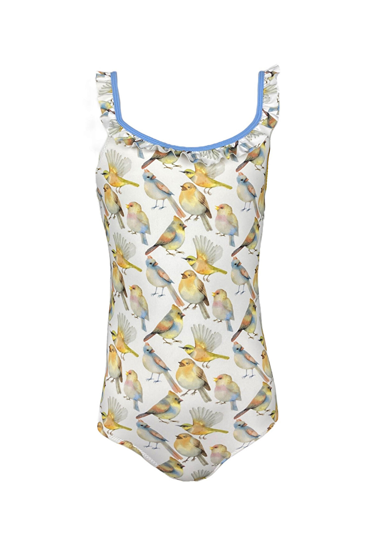 Askılı Serçe Desenli Minik Fırfır Detaylı 50UV Kız Çocuk Mayo BY NESSI BYRD