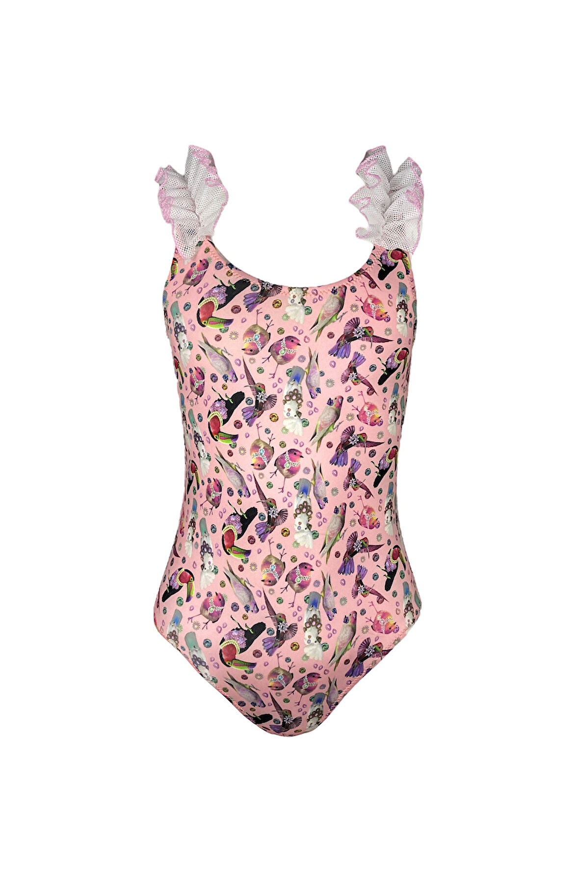 Askılı Kuş Desenli Dantel Fırfırlı 50UV Kız Çocuk Mayo BY NESSI BYRD