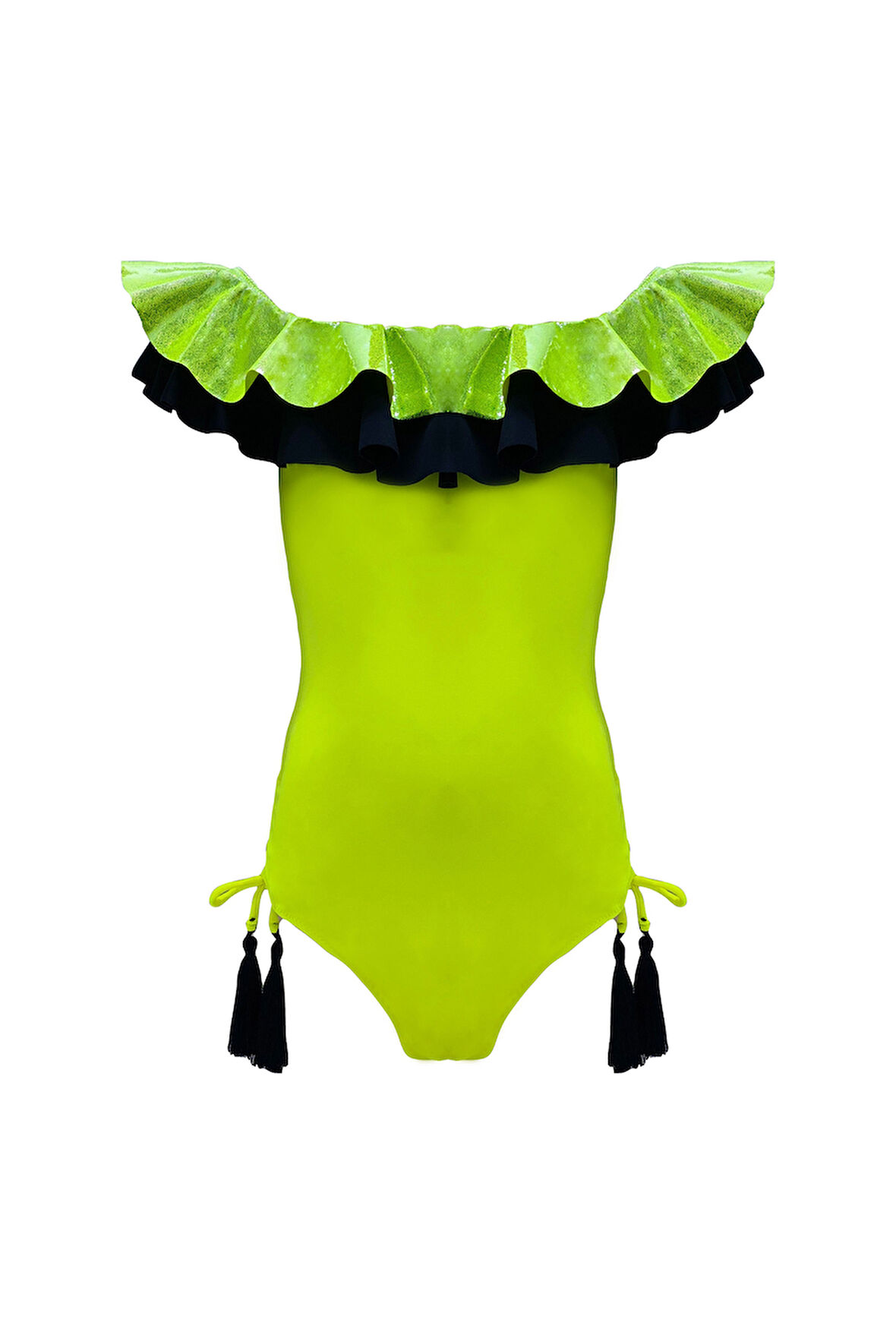 Kayık Yaka Fırfırlı Püsküllü Yeşil 50UV Kız Çocuk Mayo BY NESSI BYRD