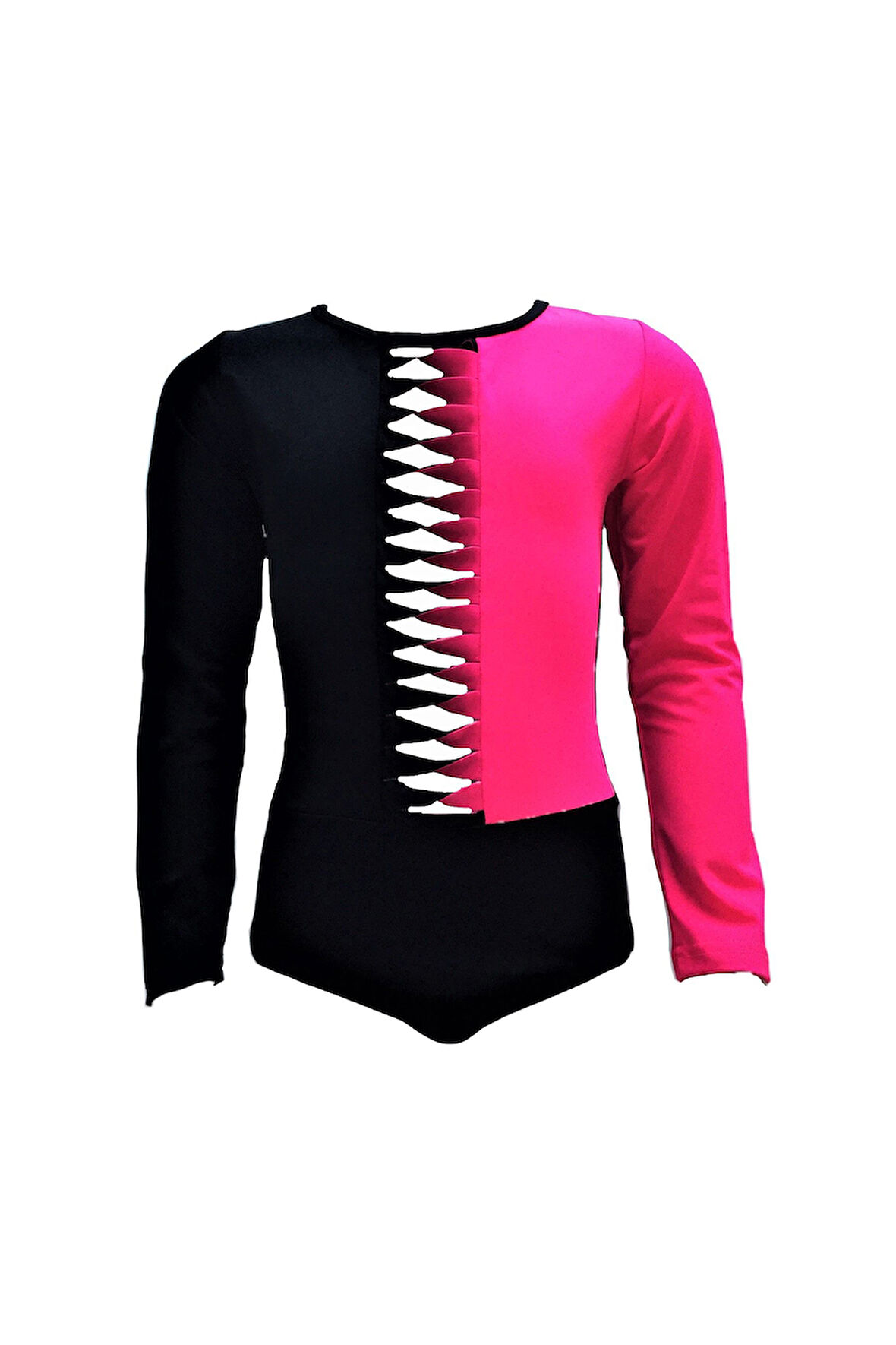 Bisiklet Yaka Pencere Detaylı Siyah-Pembe Uzun Kollu 50UV Kız Çocuk Mayo BY NESSI BYRD